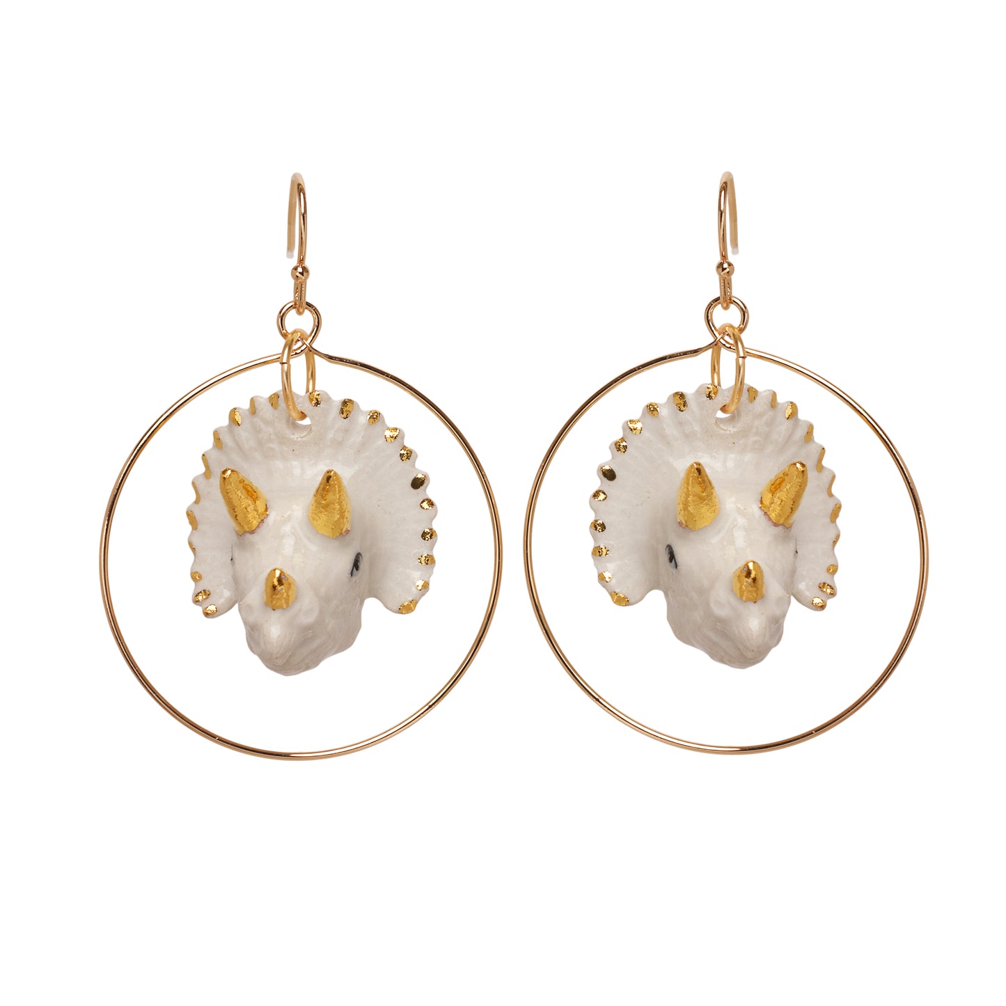 White & Gold Triceratops Earrings