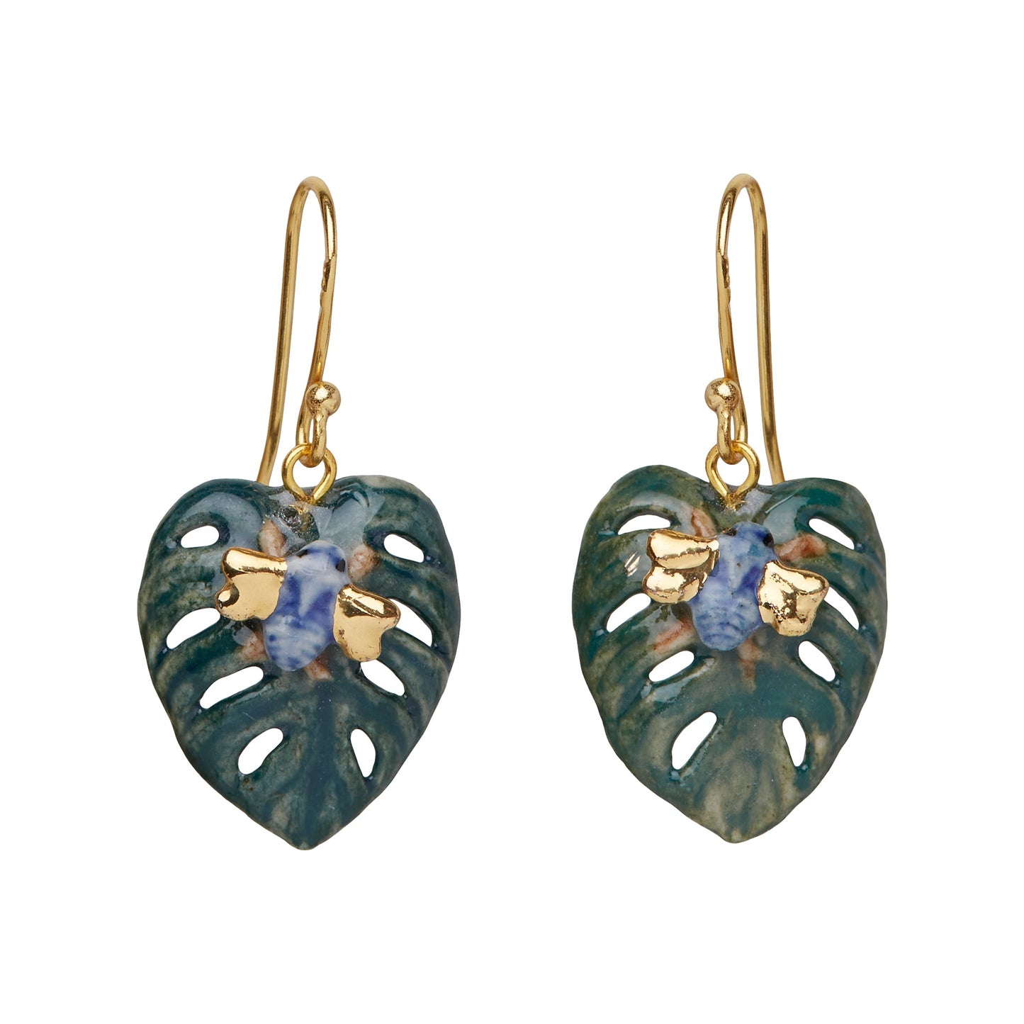 Bug on Leaf Drop Earrings