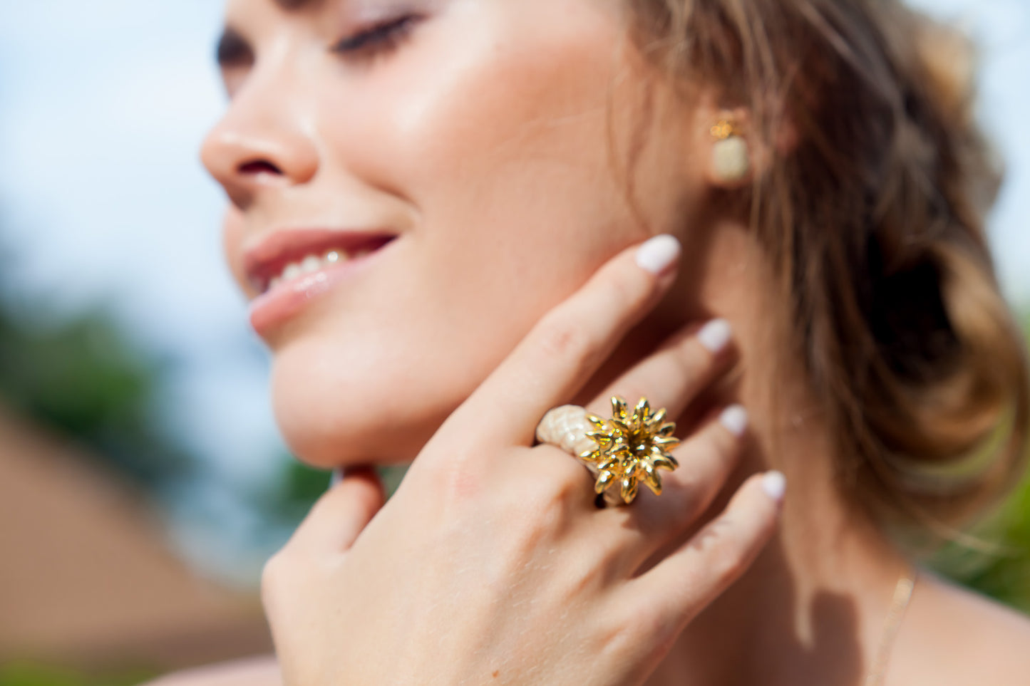 Bague Ananas Beige & Doré