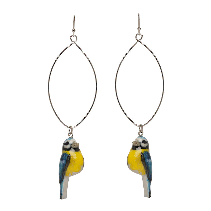 Pendentifs d'oreilles ovales Petite Mésange Bleue