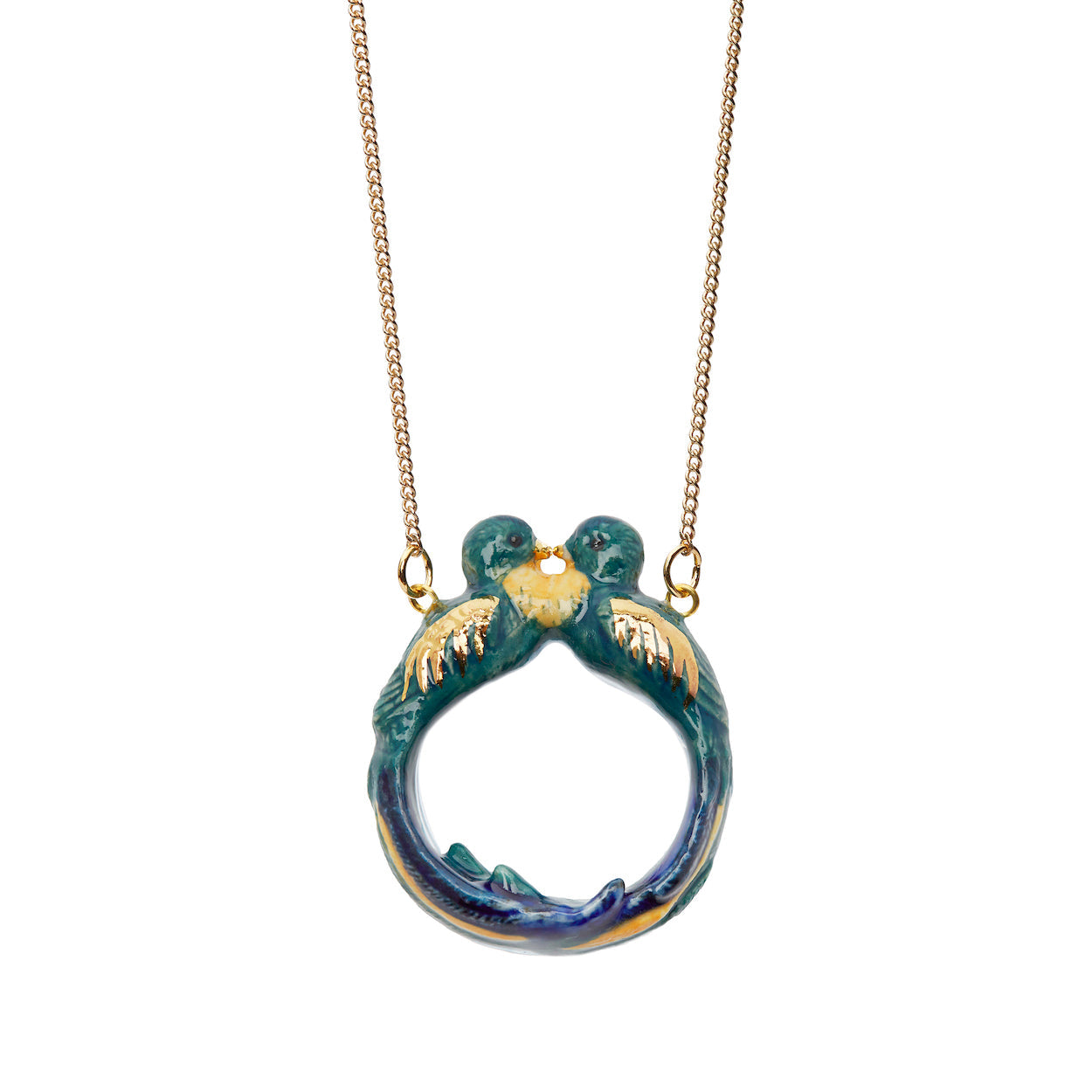 Collier d'oiseaux de queue de boucle de baiser de sarcelle