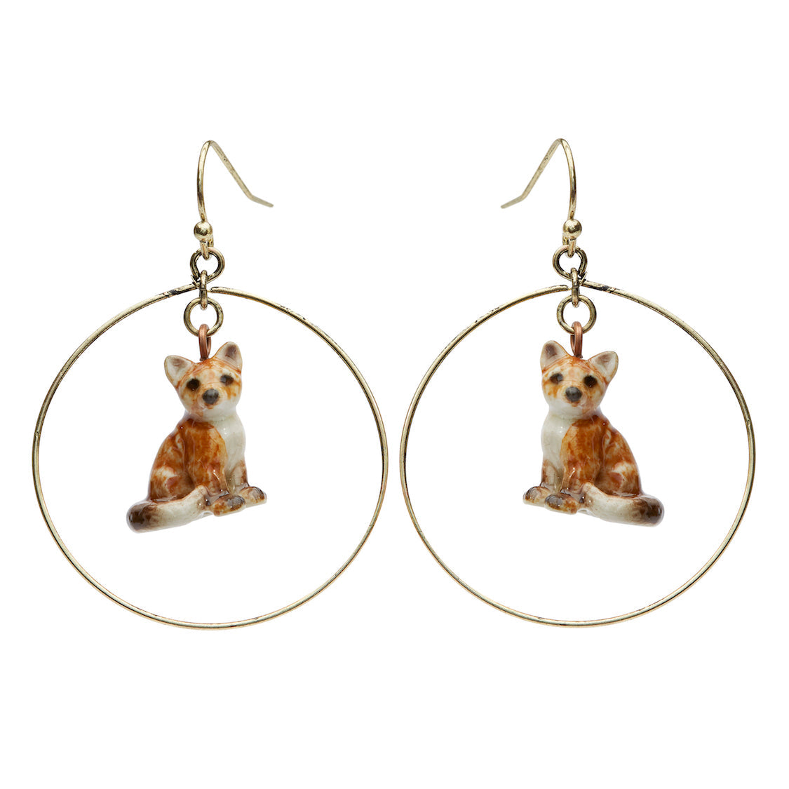 Pendants d'oreilles ronds en forme de renard assis