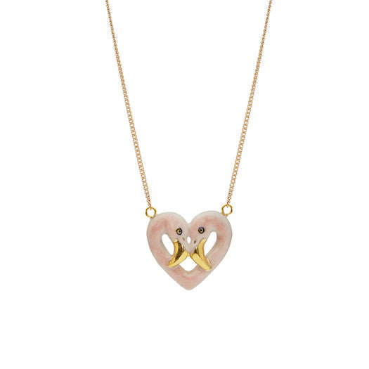 Collier coeur flamant rose pastel et doré