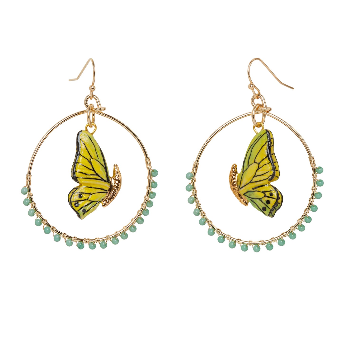 Boucles d'oreilles pendantes rondes en perles de papillon à ailes fermées