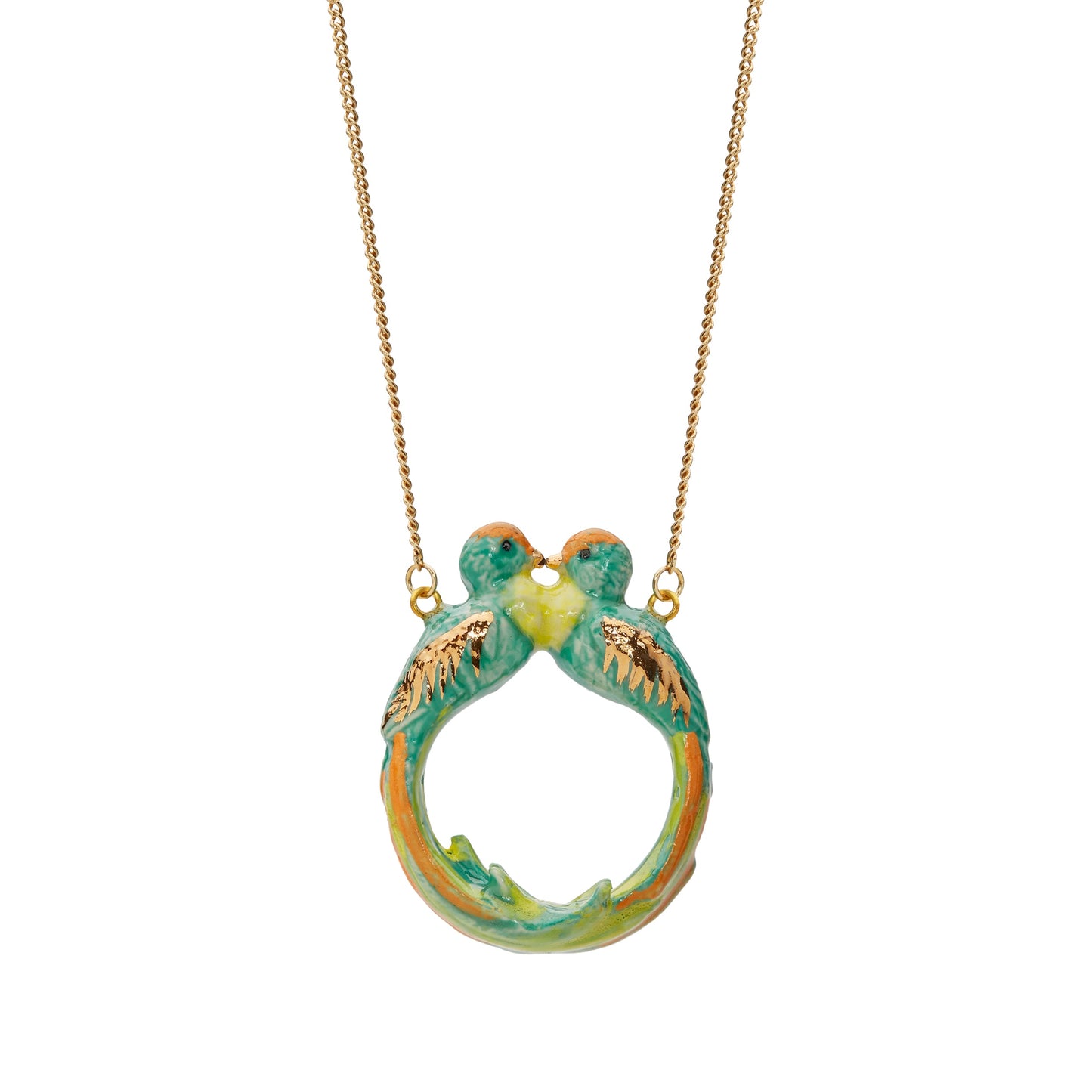 Collier d'oiseaux à queue de boucle de baiser de jade