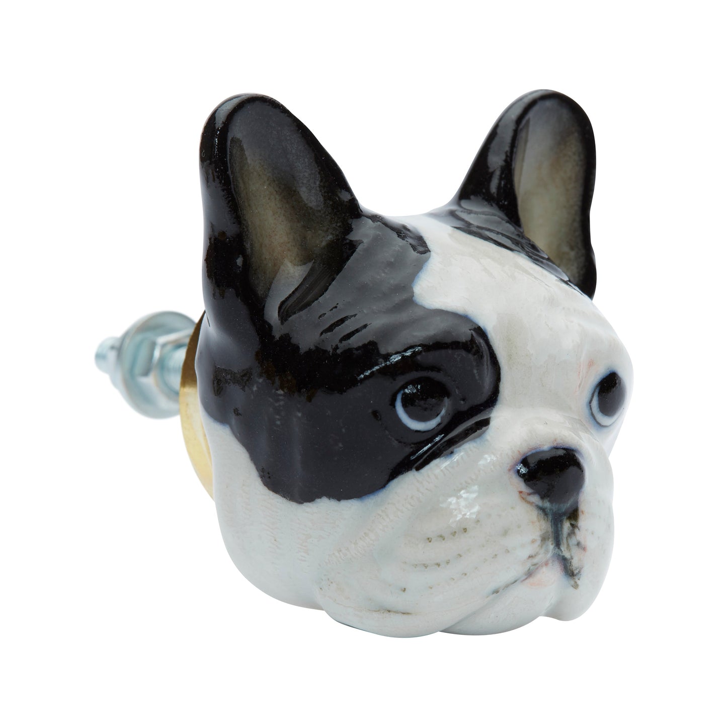 Poignée de porte tête de bouledogue français noir et blanc