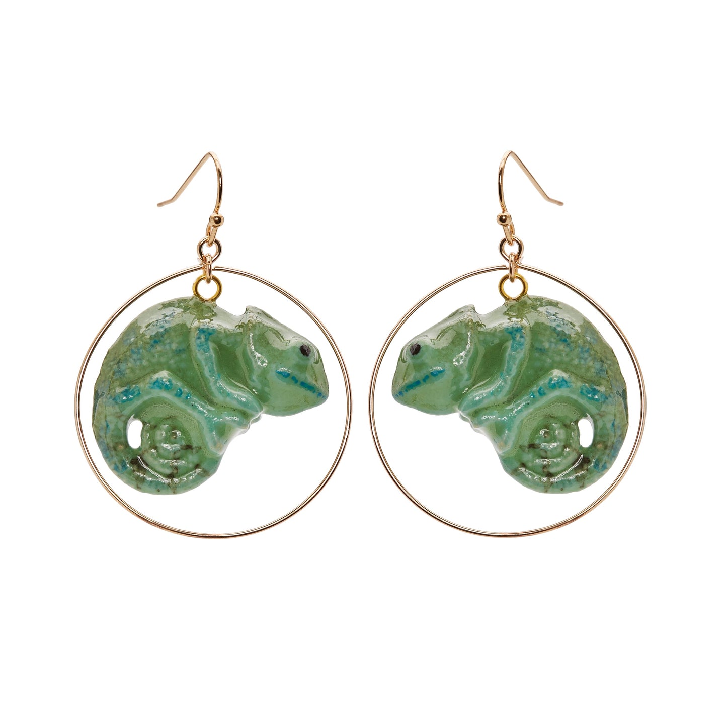 Pendants d'oreilles ronds caméléon