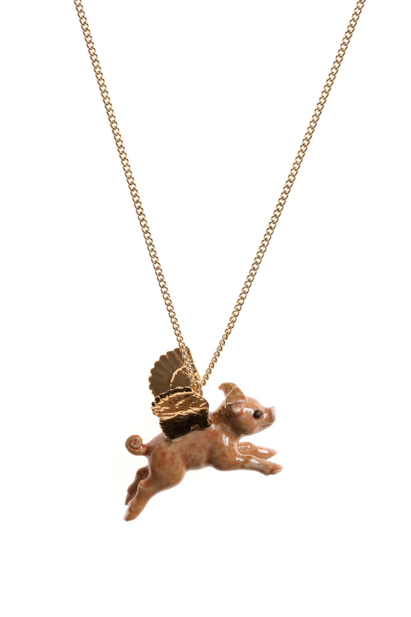 Collier Cochon Volant Avec Ailes Dorées