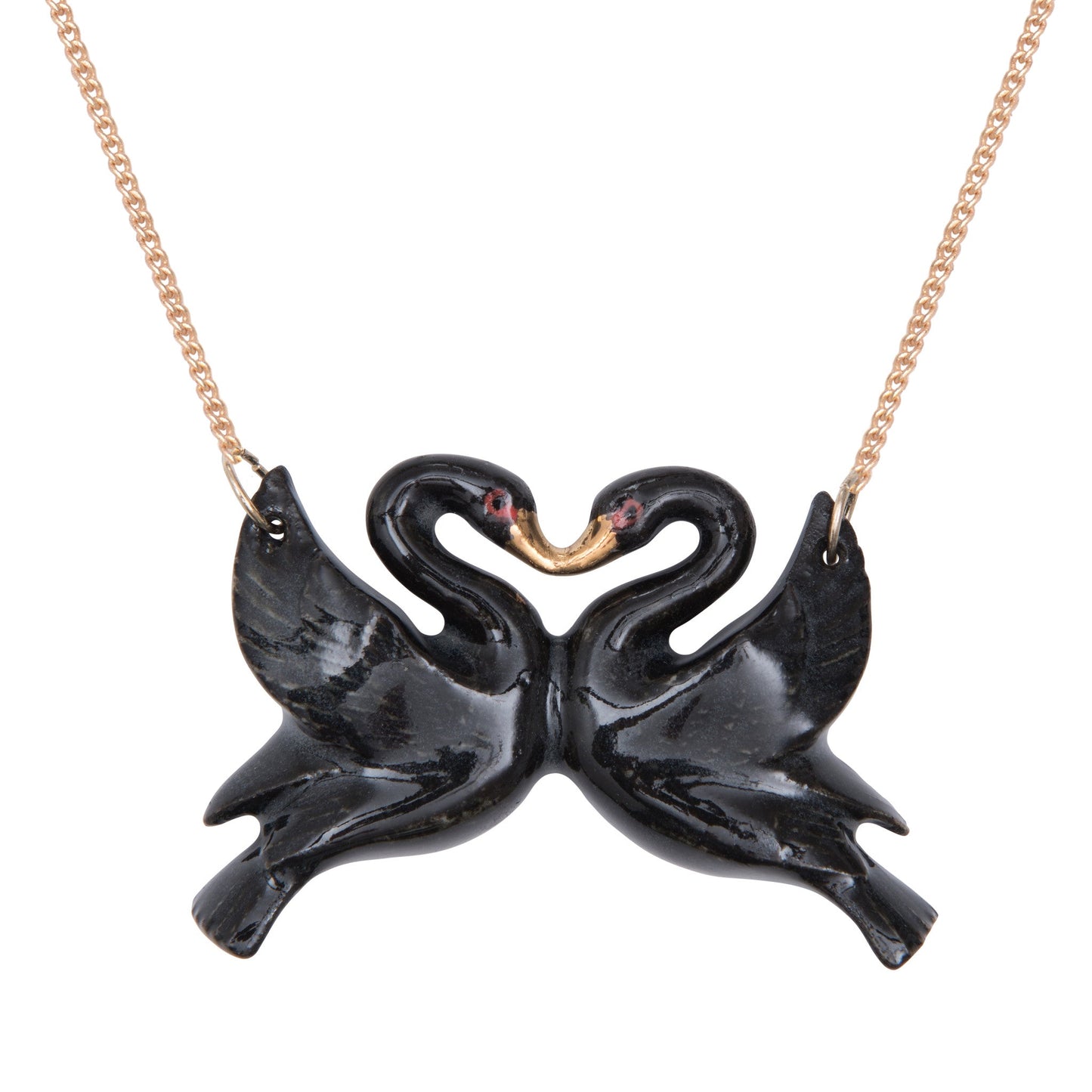 Collier de cygnes s’embrassant noir et or