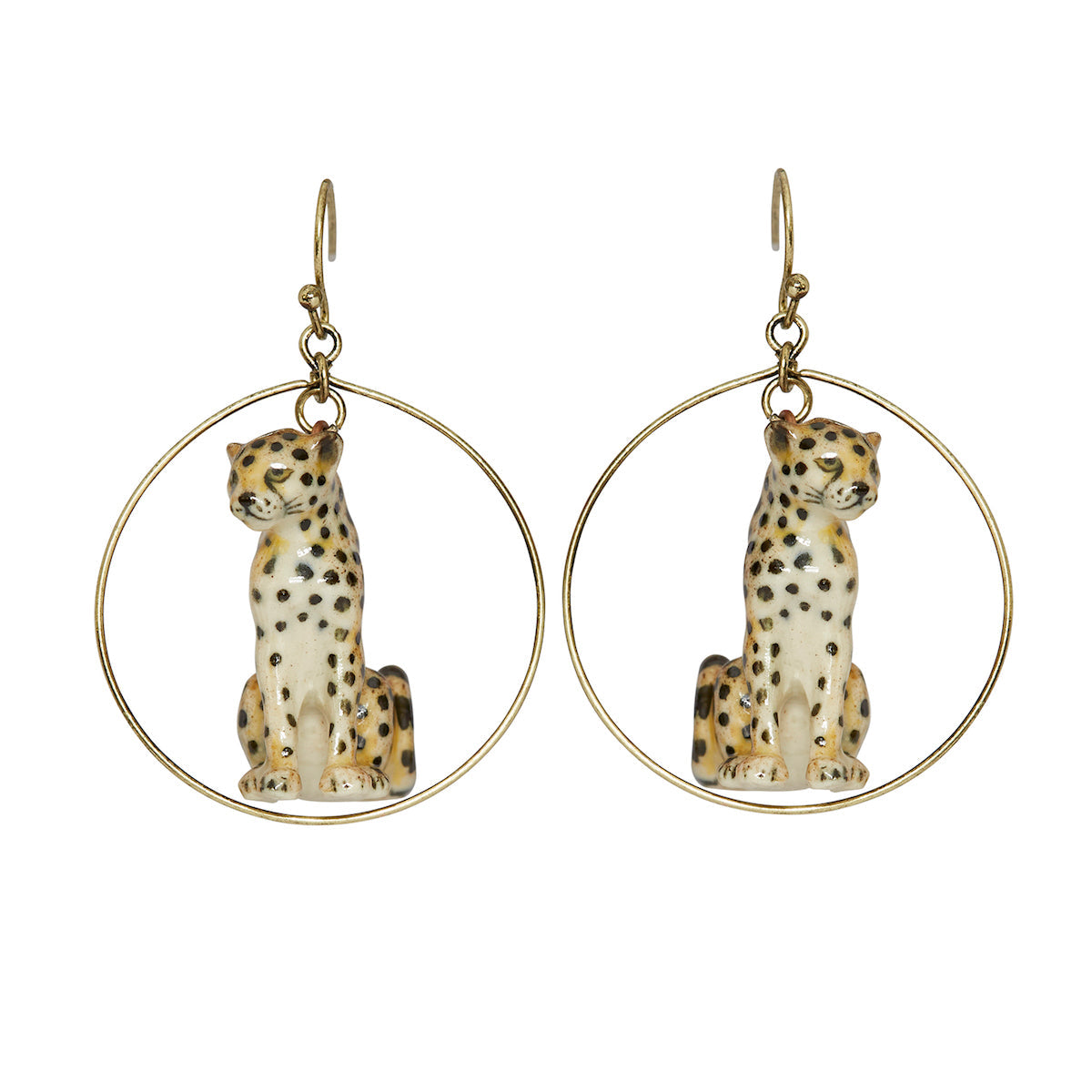 Pendants d'oreilles ronds guépard assis