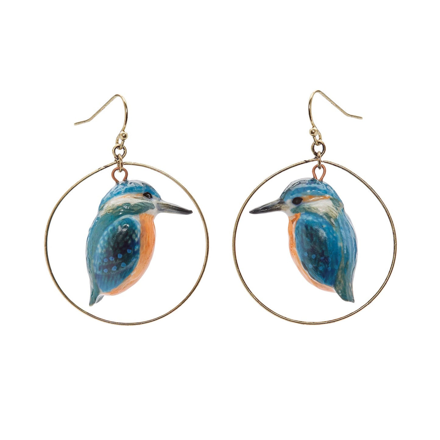 Boucles d'oreilles pendantes créoles Martin-pêcheur