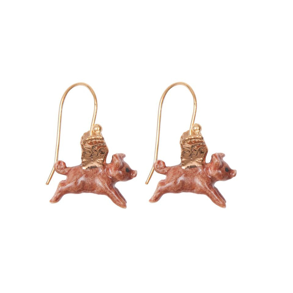 Boucles d’oreilles minuscules cochon volant avec ailes dorées