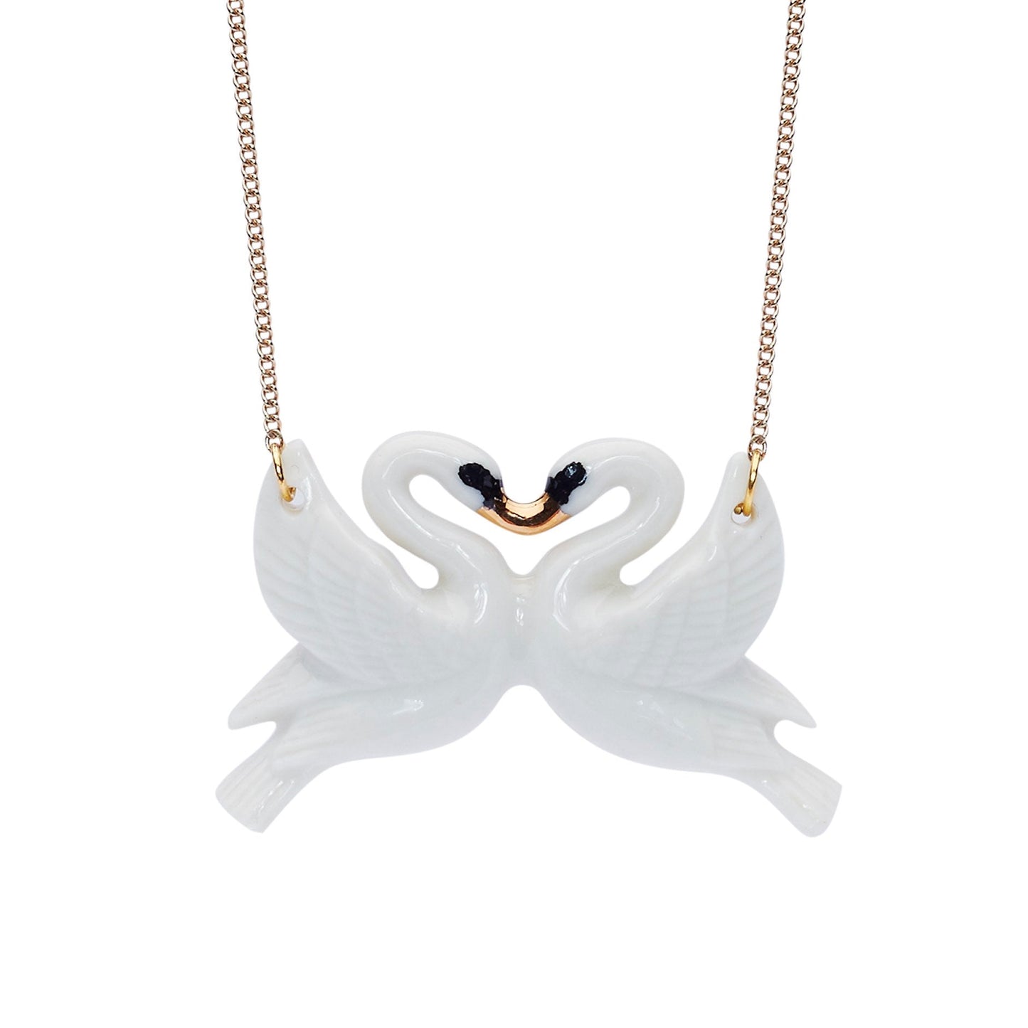 Collier de cygnes s'embrassant blanc et or