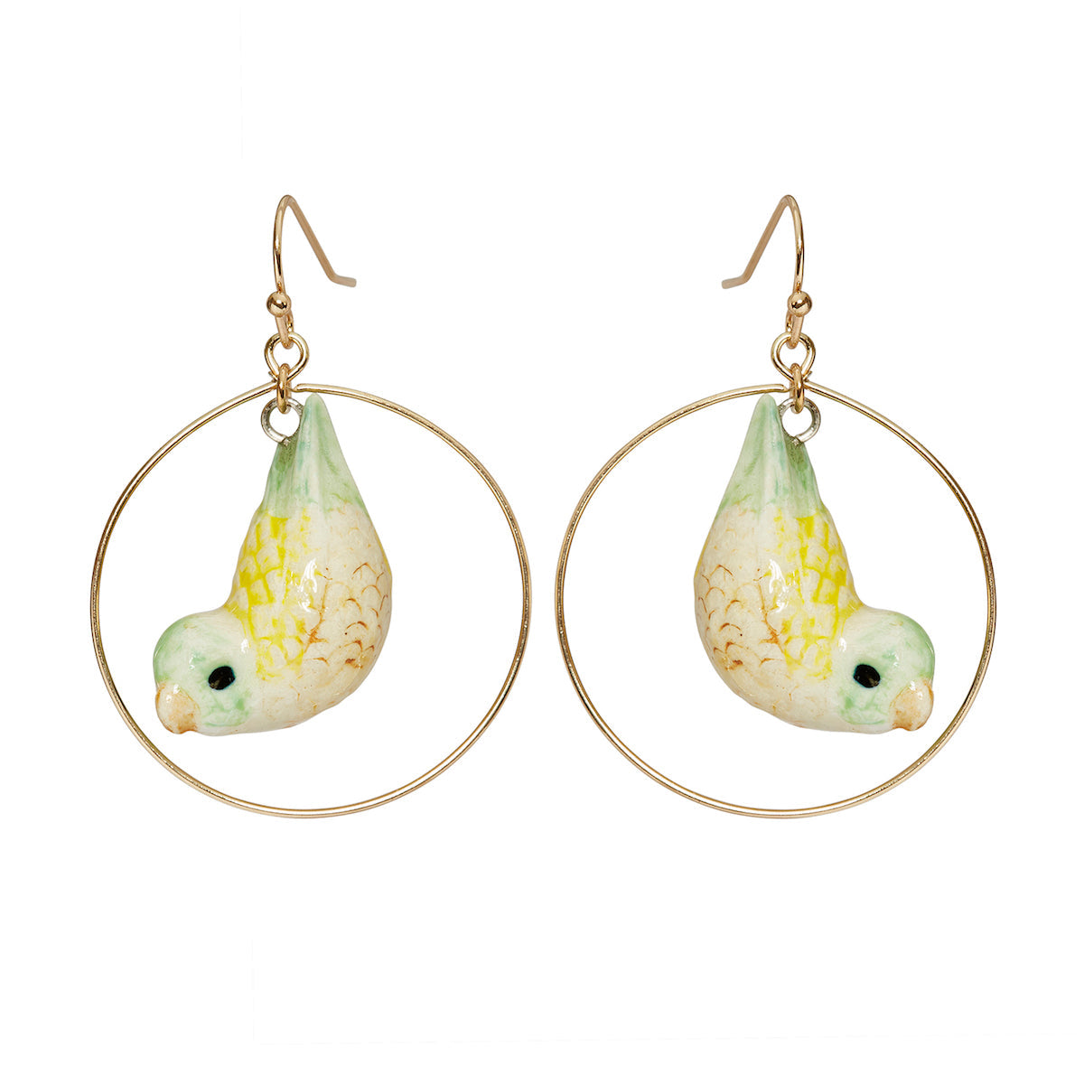 Boucles d'oreilles pendantes rondes perroquet jaune