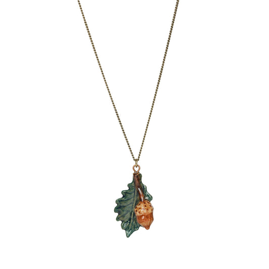 Natural Acorn and Leaf Necklace