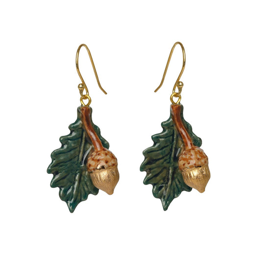 Golden Acorn and Leaf Earrings