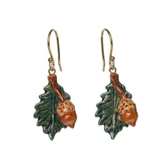 Natural Acorn and Leaf Earrings