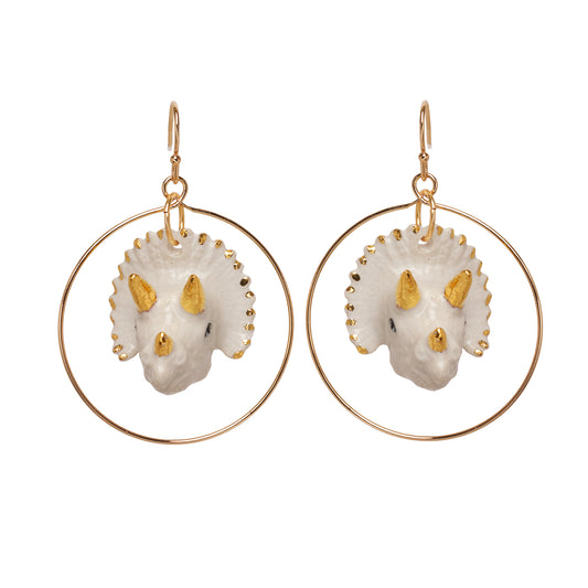 White & Gold Triceratops Earrings