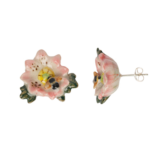 Bee & Pink Flower Earrings