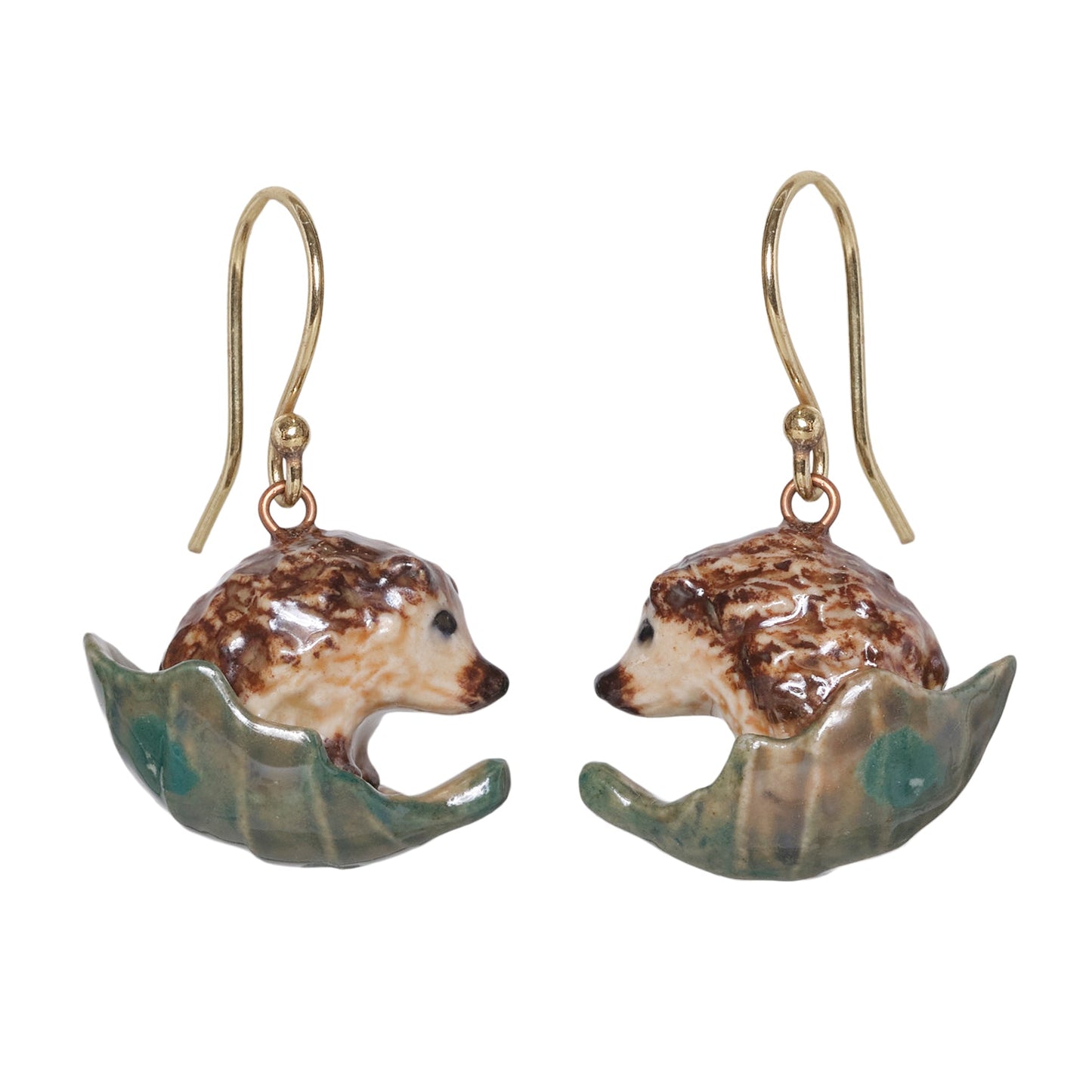 Hedgehog on Leaf Earrings