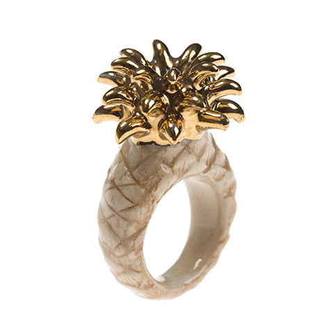 Bague Ananas Beige &amp; Doré