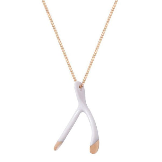 White & Gold Wishbone Necklace