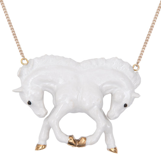 White Horse Reflection Necklace