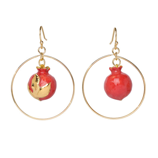 Boucles d'oreilles pendantes rondes grenade dorée