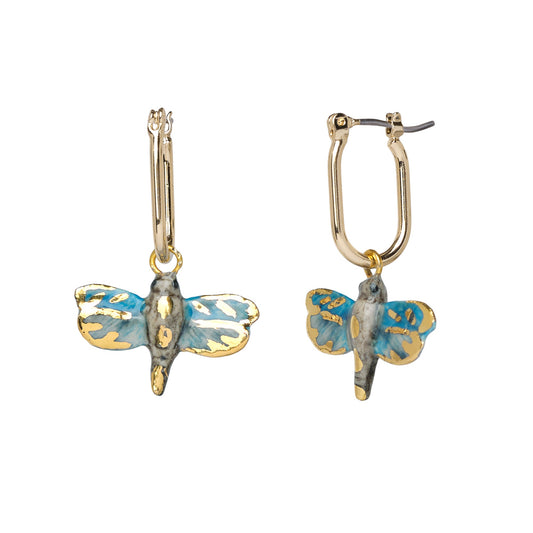 Boucles D'oreilles Libellule Bleu Doré