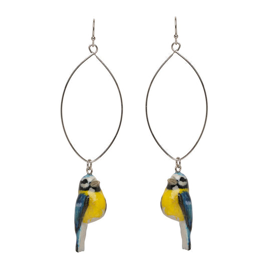 Blue Tit Oval Drop Earrings