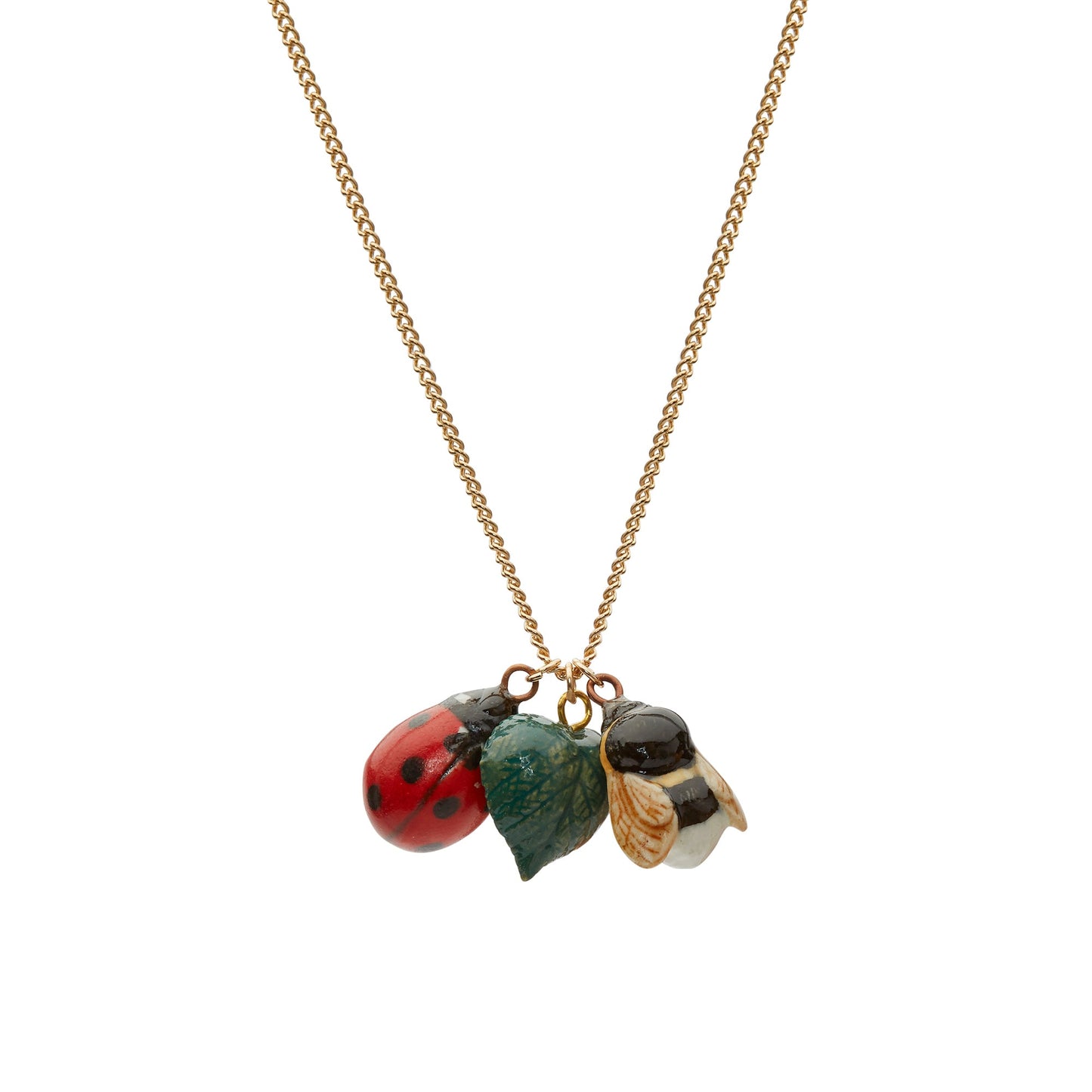 Collier minuscule coccinelle, feuille et abeille
