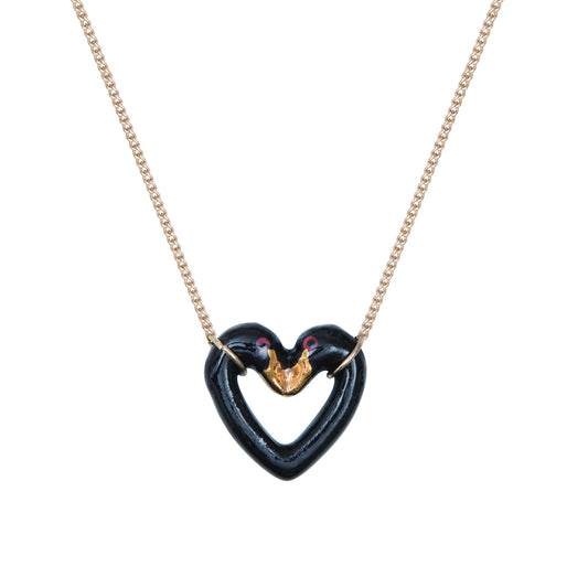 Collier coeur de cygne noir et doré