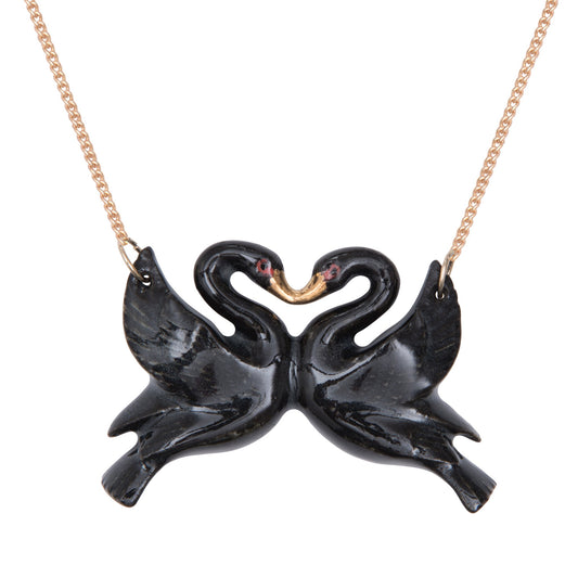 Collier de cygnes s’embrassant noir et or