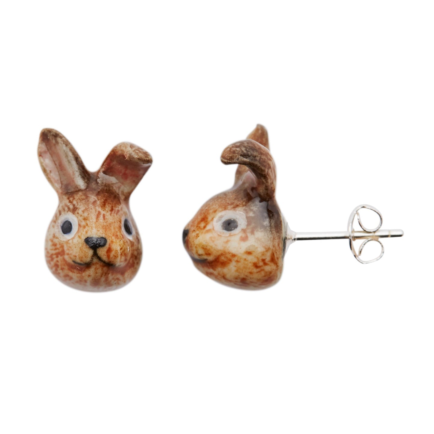 Jolies boucles d'oreilles tête de lapin marron