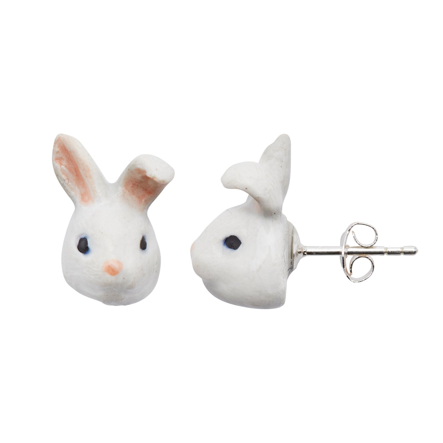 Jolies boucles d'oreilles à tige en forme de tête de lapin blanc