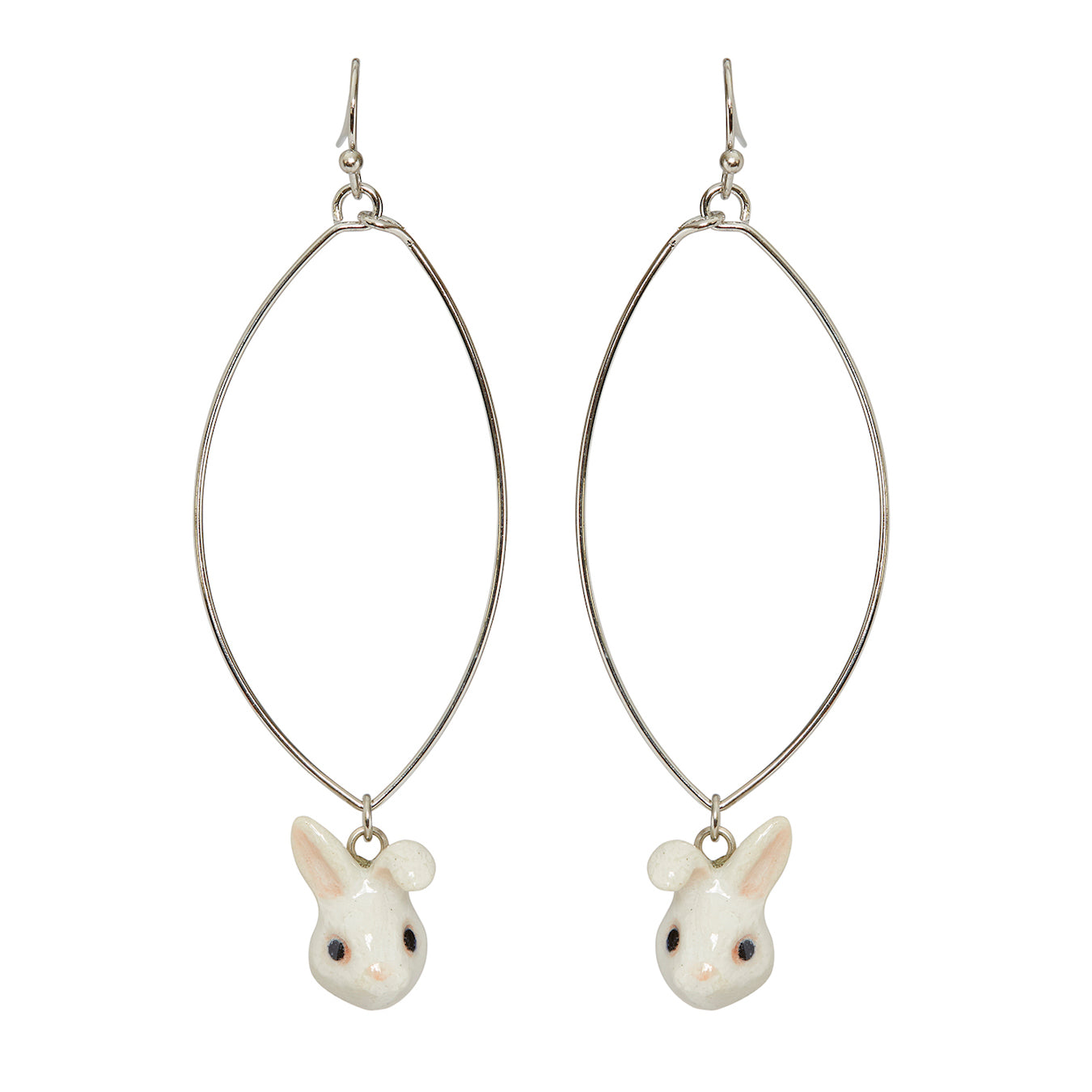 Boucles d'oreilles ovales en forme de lapin blanc
