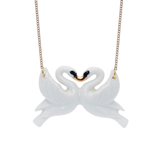 Collier de cygnes s'embrassant blanc et or